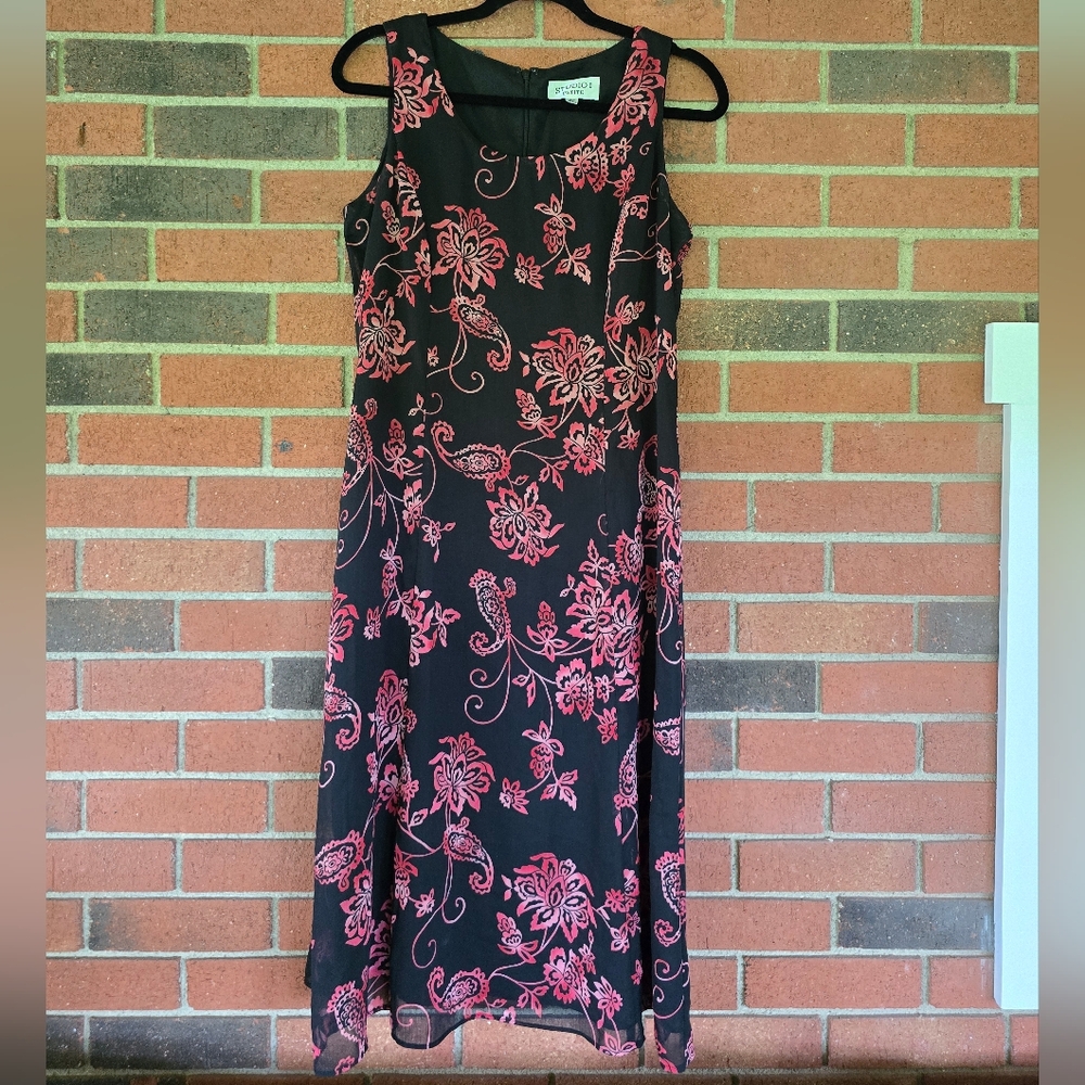 Vintage Women's Whimsigoth Midi Dress Size 10P Red Black Floral Dark Romantic